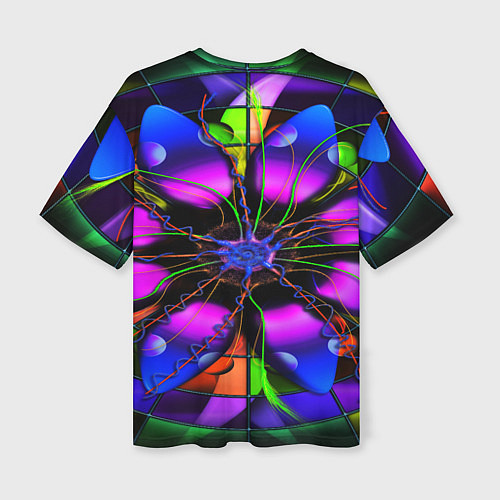 Женская футболка оверсайз Неоновая психоделика лепестки / 3D-принт – фото 2
