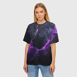 Футболка оверсайз женская Фиолетово-черная объемная текстура, цвет: 3D-принт — фото 2