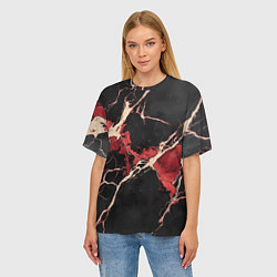 Футболка оверсайз женская Красно-черная потертая текстура, цвет: 3D-принт — фото 2