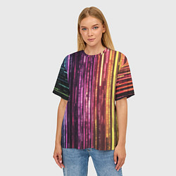 Футболка оверсайз женская Неоновый и переливающийся киберпанк узор, цвет: 3D-принт — фото 2