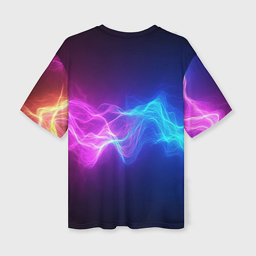 Женская футболка оверсайз Звуковая волна неоновый узор / 3D-принт – фото 2
