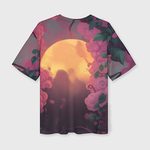Женская футболка оверсайз Бэтмен и дерево с цветами / 3D-принт – фото 2