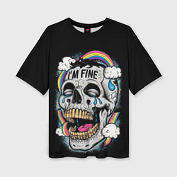 Женская футболка оверсайз Skull and rainbow - im fine