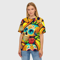 Футболка оверсайз женская Colorfull skulls and bananas - pop art pattern, цвет: 3D-принт — фото 2