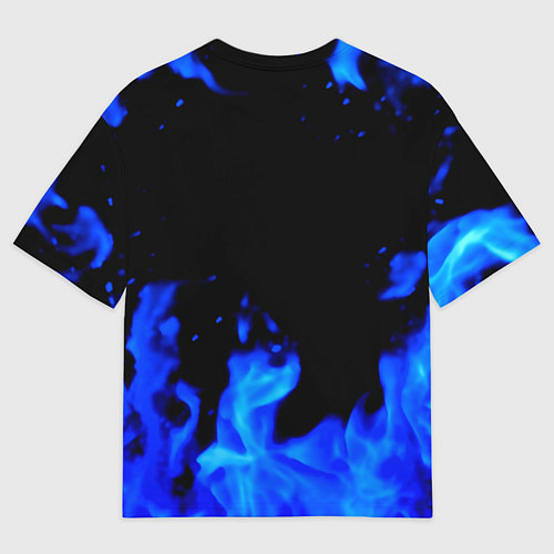 Женская футболка оверсайз Киберпанк голубой огонь / 3D-принт – фото 2