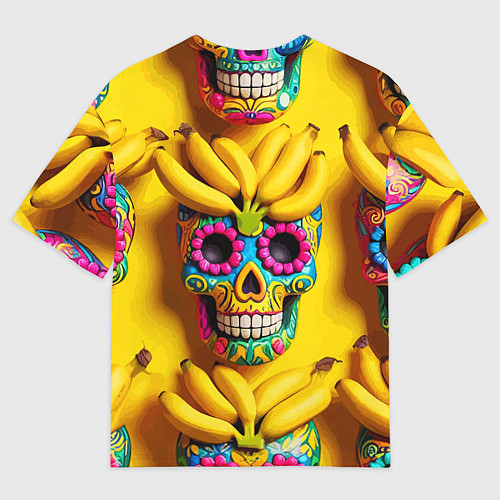 Женская футболка оверсайз Мексиканские черепа и бананы - паттерн / 3D-принт – фото 2