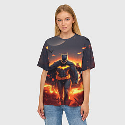 Футболка оверсайз женская Бэтмен - летучие мыши и огонь, цвет: 3D-принт — фото 2