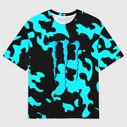 Женская футболка оверсайз Monster energy камуфляж голубой