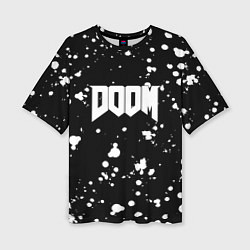 Женская футболка оверсайз Doom белые краски всплеск