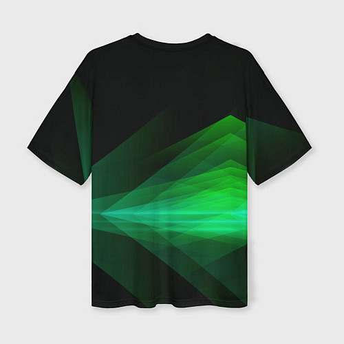 Женская футболка оверсайз Неоновая зеленая абстракция на черном фоне / 3D-принт – фото 2
