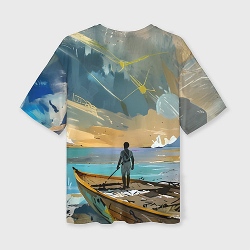 Женская футболка оверсайз Мальчик и лодка / 3D-принт – фото 2