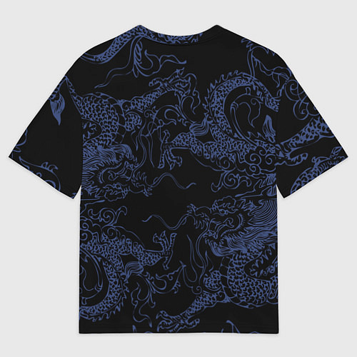 Женская футболка оверсайз Синий дракон на черном / 3D-принт – фото 2
