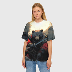 Футболка оверсайз женская Медведь самурай, цвет: 3D-принт — фото 2