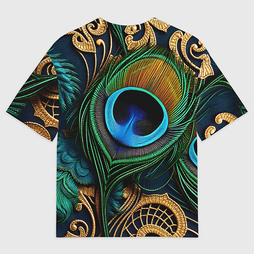 Женская футболка оверсайз Узоры и перья павлина / 3D-принт – фото 2