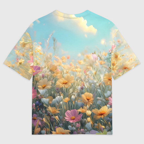 Женская футболка оверсайз Лиса в цветочном поле / 3D-принт – фото 2
