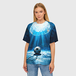 Футболка оверсайз женская Футбольный мяч в синем, цвет: 3D-принт — фото 2