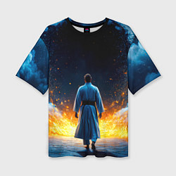 Футболка оверсайз женская Айкидоист в огне и синий дым, цвет: 3D-принт