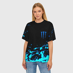 Футболка оверсайз женская Monster energy голубые краски, цвет: 3D-принт — фото 2