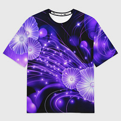 Футболка оверсайз женская Силуэты цветов на темном фоне - фиолетовое свечени, цвет: 3D-принт