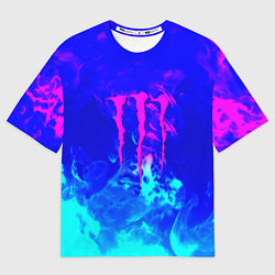 Женская футболка оверсайз Monster energy дым неоновый