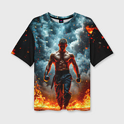 Футболка оверсайз женская Крав-мага боец в огне, цвет: 3D-принт