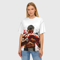 Футболка оверсайз женская Тайский боксер на белом, цвет: 3D-принт — фото 2