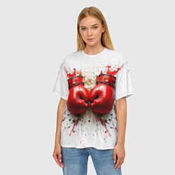 Футболка оверсайз женская Красные бойцовские перчатки на белом, цвет: 3D-принт — фото 2