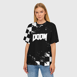 Футболка оверсайз женская Doom краски клетка, цвет: 3D-принт — фото 2
