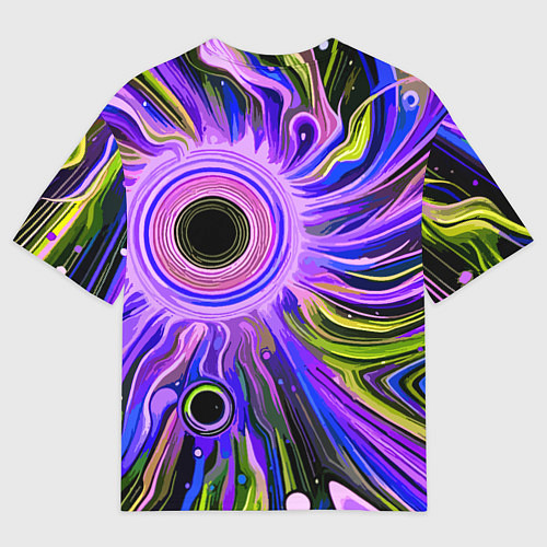 Женская футболка оверсайз Абстрактный неоновый космос - чёрная дыра / 3D-принт – фото 2