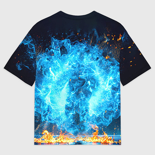 Женская футболка оверсайз Дзюдоист в синем пламени / 3D-принт – фото 2