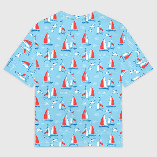 Женская футболка оверсайз Морской паттерн с парусными лодками и чайками / 3D-принт – фото 2