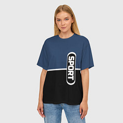 Футболка оверсайз женская Sport сине-чёрный с полосой, цвет: 3D-принт — фото 2