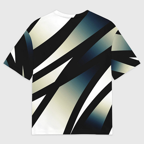 Женская футболка оверсайз Чёрно-белый с синим затемнением полосы / 3D-принт – фото 2