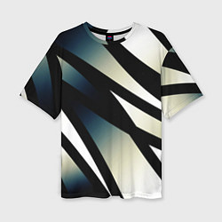 Футболка оверсайз женская Чёрно-белый с синим затемнением полосы, цвет: 3D-принт