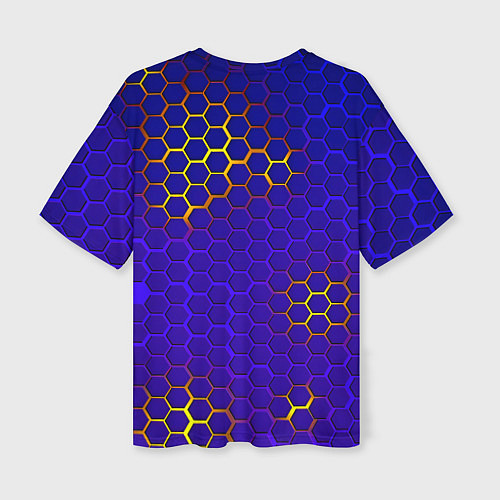 Женская футболка оверсайз Неоновые соты броня / 3D-принт – фото 2