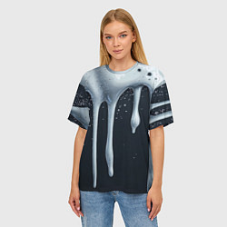 Футболка оверсайз женская Белая объемная слизь текстура, цвет: 3D-принт — фото 2