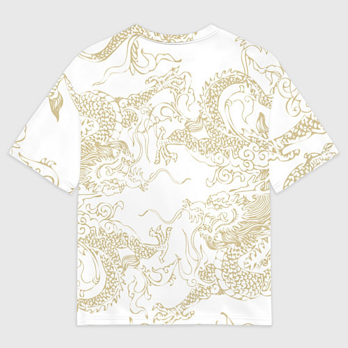 Женская футболка оверсайз Золотой дракон в виде узора на белом / 3D-принт – фото 2
