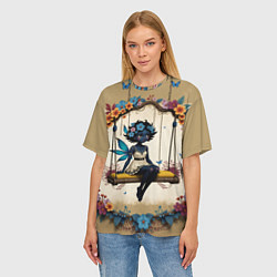 Футболка оверсайз женская Аниме фея с цветами на качелях, цвет: 3D-принт — фото 2