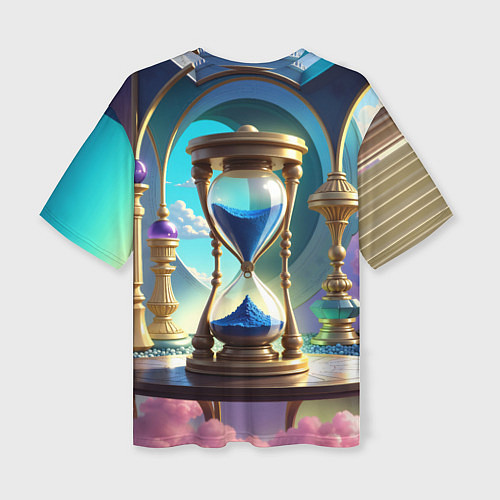Женская футболка оверсайз Абстрактные песочные часы с синим песком / 3D-принт – фото 2