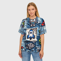 Футболка оверсайз женская Космический пиксельный корабль, цвет: 3D-принт — фото 2