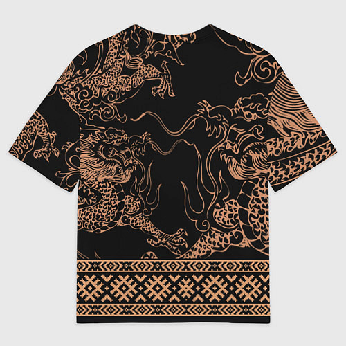 Женская футболка оверсайз Золотой дракон с узорами славянскими / 3D-принт – фото 2