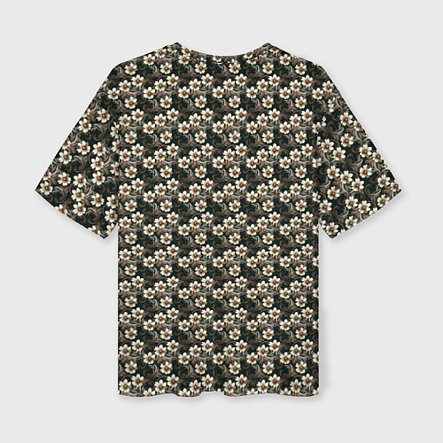 Женская футболка оверсайз Нежный цветочный тёмный зелёный / 3D-принт – фото 2