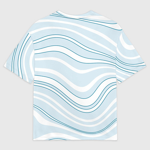 Женская футболка оверсайз Светлый бело-голубой волнистые полосы / 3D-принт – фото 2