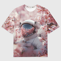 Женская футболка оверсайз Космонавт в весенних листьях