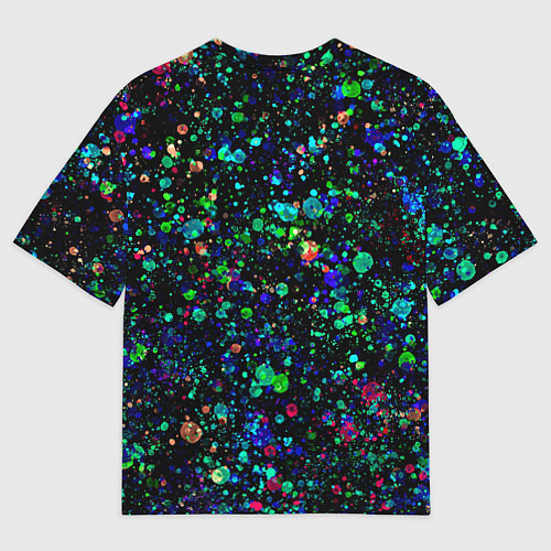 Женская футболка оверсайз Чёрный с брызгами сине-зелёными абстракция / 3D-принт – фото 2