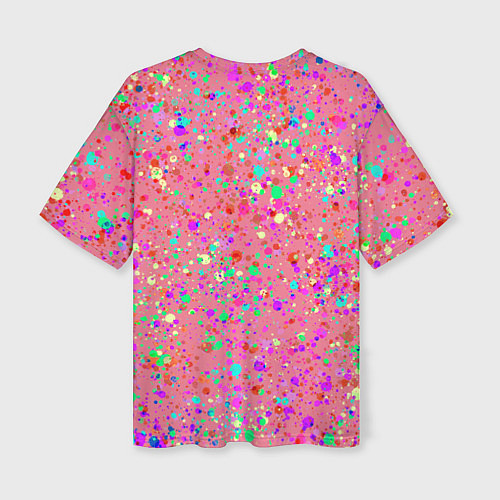 Женская футболка оверсайз Розовый с разноцветными брызгами / 3D-принт – фото 2