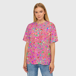 Футболка оверсайз женская Розовый с разноцветными брызгами, цвет: 3D-принт — фото 2