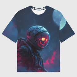 Женская футболка оверсайз Скелет космонавта под луной