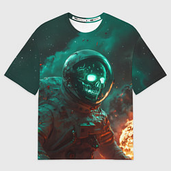 Женская футболка оверсайз Неоновый череп в скафандре космонавта