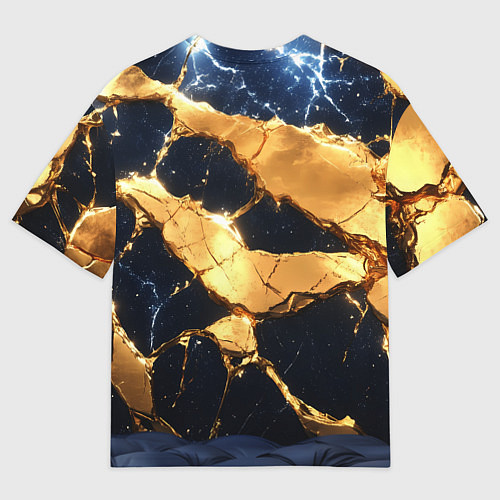 Женская футболка оверсайз Золотая текстура на синем / 3D-принт – фото 2